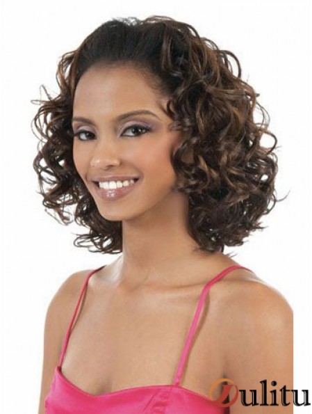 Perruque demi-capless marron synthétique épaule ondulée