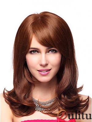 Longueur d'épaule avec frange 20 pouces Wavy Auburn Medium Wigs