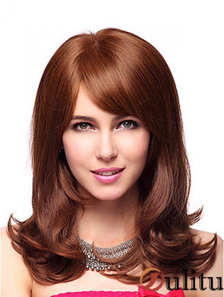 Longueur d'épaule avec frange 20 pouces Wavy Auburn Medium Wigs