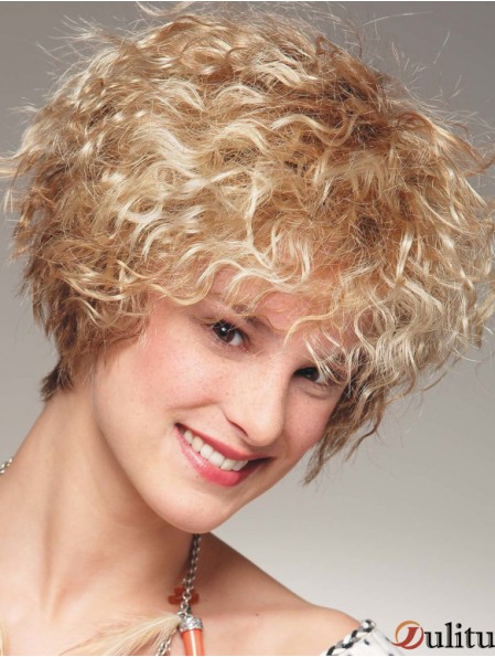 Longueur de menton avec frange 8  inchPerruques blondes bouclées moyennes
