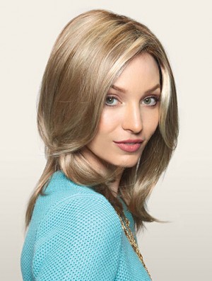 Perruques longues confortables monofilament en couches droites blondes
