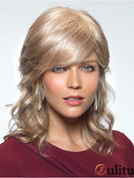 Blonde douce ondulée avec frange perruques longues sans bonnet