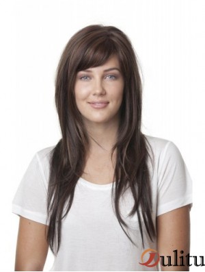 Idéal brun droit avec frange monofilament longues perruques