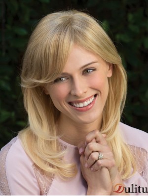 Style Blonde Ondulée Avec Frange Sans Bonnets Longues Perruques
