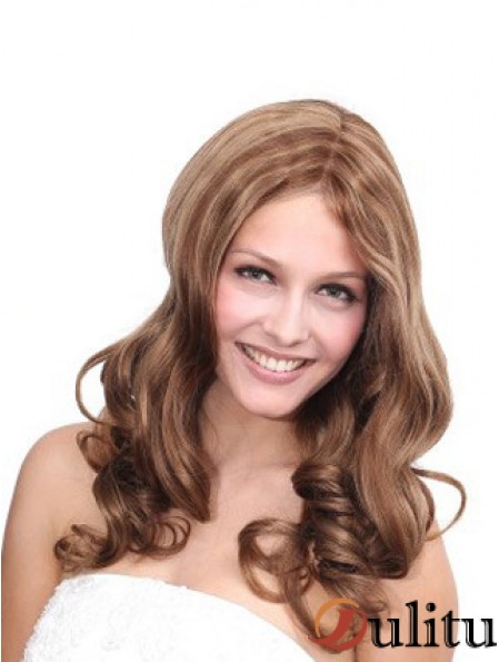 No-Fuss Brown Wavy sans frange Perruques longues 100% nouées à la main