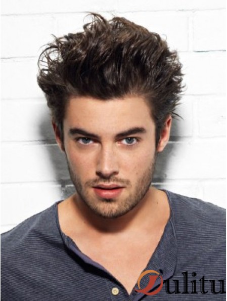 Boycuts Wavy Remy Human Auburn Capless Short Real Men Perruques