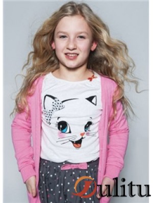 Perruques pour enfants à vendre couleur blonde 100% style ondulé attaché à la main
