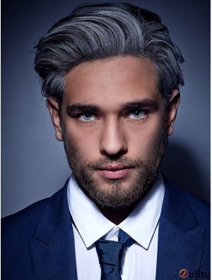Perruques courtes droites synthétiques gris capless pour hommes