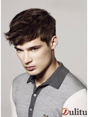 Perruque droite droite marron monofilam Remy pour homme UK