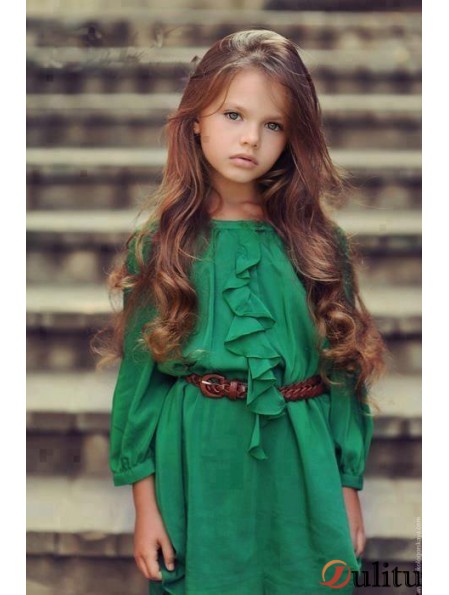 Perruques Enfants Cheveux Longs Noués Longs Auburn Remy Lace Front Monofilament