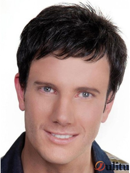 Perruques de cheveux humains remy courtes droites noires pour hommes noirs