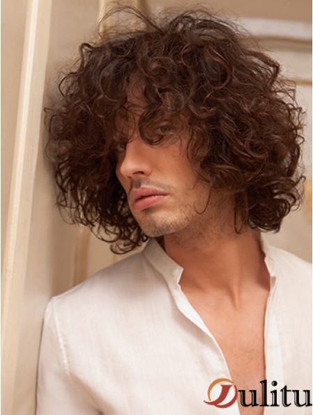 10  inchRemy Humain Court Auburn Curly Capless Hommes Perruques