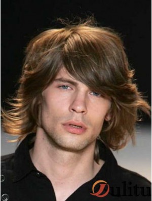 Auburn longueur de menton capless ondulé perruque de vrais cheveux pour hommes