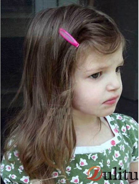 Longueur d'épaule droite brun cheveux humains remy avant de lacet perruques pour enfants