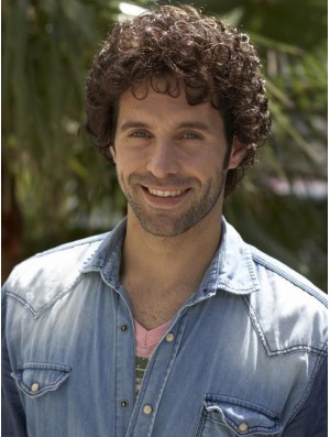 8 pouces Remy Human Curly Capless Mens court brun bouclé perruque