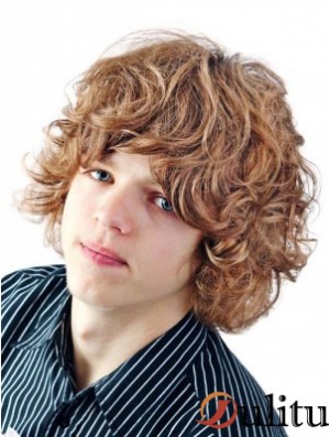 Synthétique capless ondulé avec frange courte perruque blonde pour les hommes