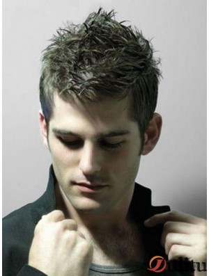 100% cheveux de vieil homme brun remy court attaché à la main