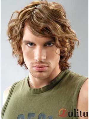 Lace Front Brown Remy Human Curly avec Bangs Perruques pour hommes au Royaume-Uni