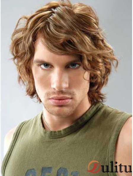 Lace Front Brown Remy Human Curly avec Bangs Perruques pour hommes au Royaume-Uni