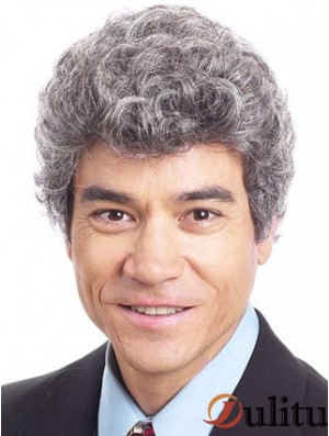 Curly 6  inchcapless court synthétique perruques de vieil homme