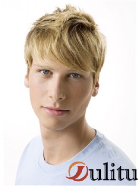 Perruques blondes ondulées courtes 100% nouées à la main pour hommes de Remy