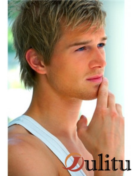 Cropped Straight 100% Hand Tied Brown Mens Wigs Cheveux humains