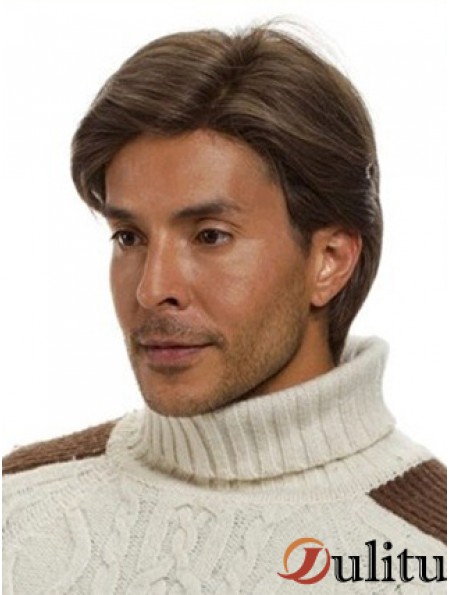 perruque de cheveux humains marron pour hommes
