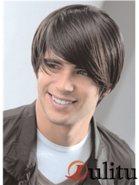 Capless Remy Human 8  inchStraight Hommes Perruques Courtes