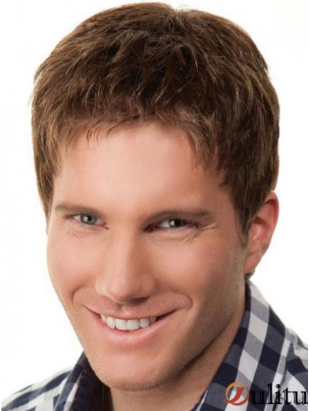 Capless Brown 6  inchcourt Remy humain pas cher perruques de cheveux pour hommes