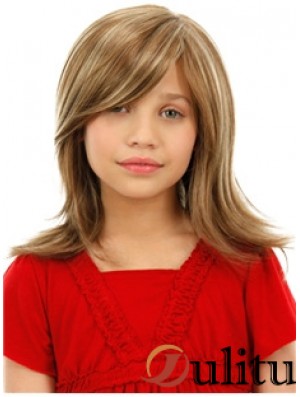 Perruques pour enfants, couleur blonde, longueur d'épaule, style droit avec capless