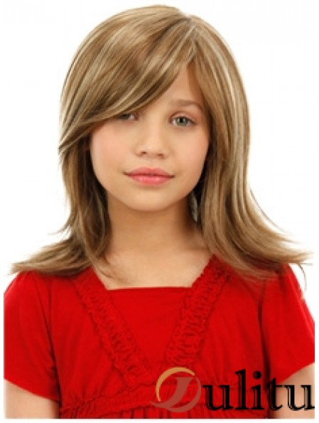 Perruques pour enfants, couleur blonde, longueur d'épaule, style droit avec capless