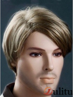 Systèmes de cheveux synthétiques courts droits sans capuchon synthétiques pour hommes