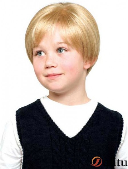 Perruques d'enfants droites courtes en dentelle synthétique avant blonde