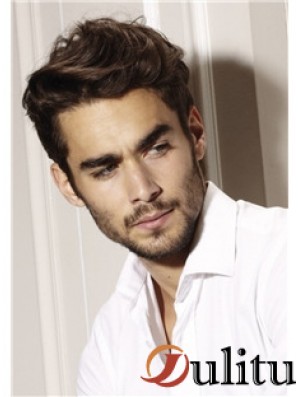 Perruques de cheveux naturels bruns humains remy humains 100% attachés à la main pour les hommes