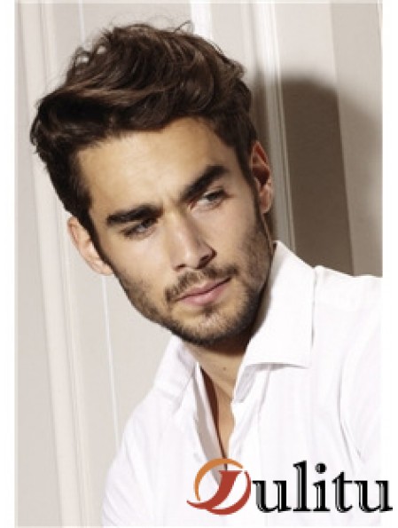 Perruques de cheveux naturels bruns humains remy humains 100% attachés à la main pour les hommes