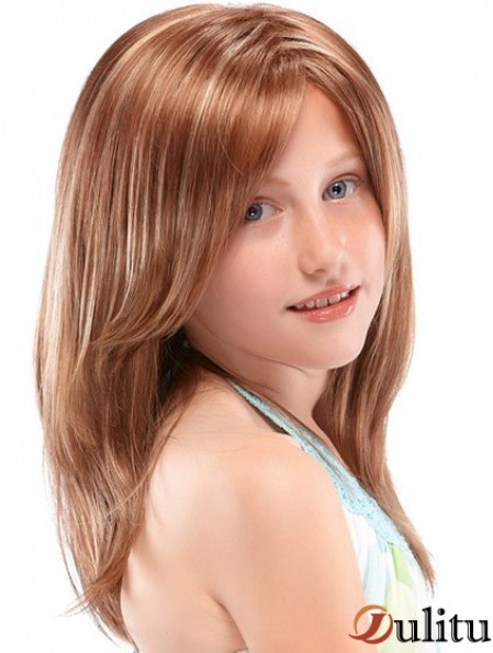 Perruques pour enfants 100% à la main, style droit, couleur Auburn, longue longueur