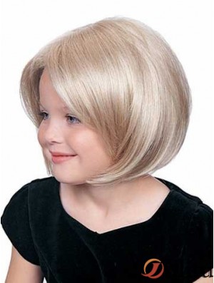 Perruque d'enfants avant de dentelle synthétique blonde de longueur de menton droite