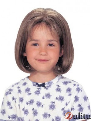 Perruque enfant avant droite en dentelle synthétique marron