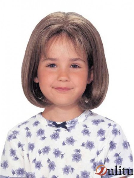 Perruque enfant avant droite en dentelle synthétique marron