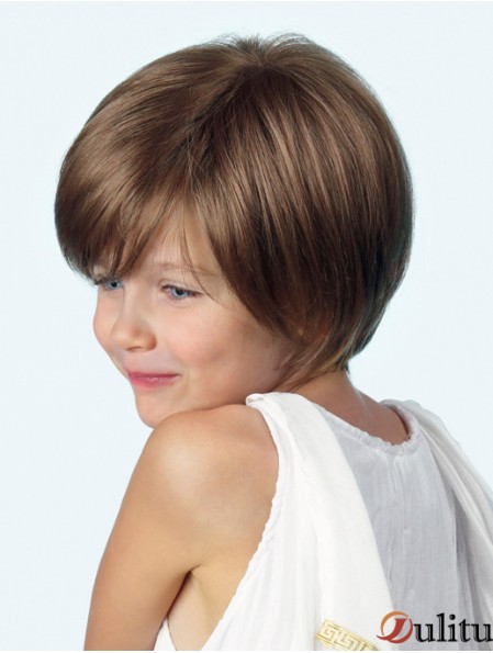 Perruque enfant avant droite en dentelle synthétique marron