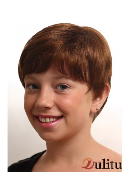 Perruques droites courtes monofilament synthétique Auburn pour enfants