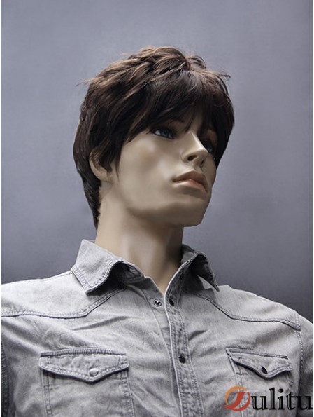 Synthétique capless 5 pouces brun perruques courtes droites pour hommes