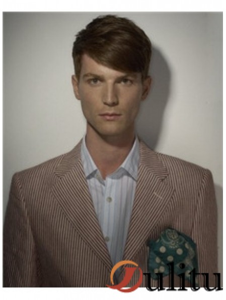 Brown 4 pouces Remy Human 100% perruque attachée à la main pour hommes
