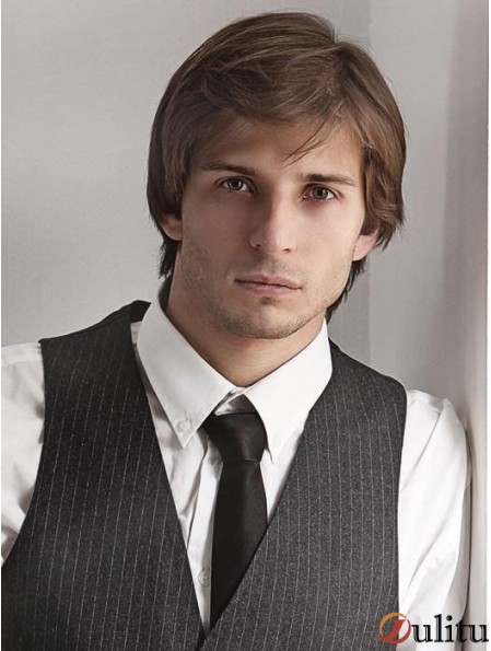 Monofilament 4 pouces droite brun perruque pour homme