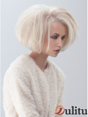 Mode Bob moyen Perruques Couleur platine Style droit Longueur de menton