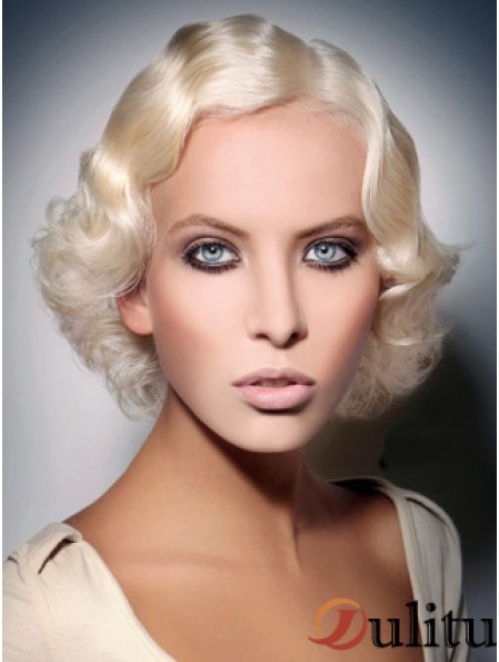 Lace Front Layered Chin Length Wavy 10 pouces Platinum Blonde Fashion à la mode Perruques
