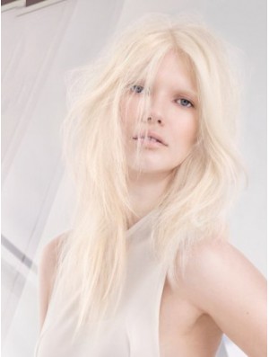 Lace Front Sans Frange Longue Droite 18 pouces Platinum Blonde Soft Fashion Perruques
