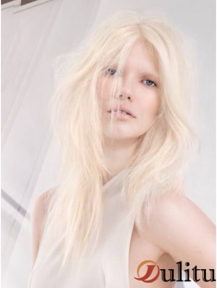 Lace Front Sans Frange Longue Droite 18 pouces Platinum Blonde Soft Fashion Perruques