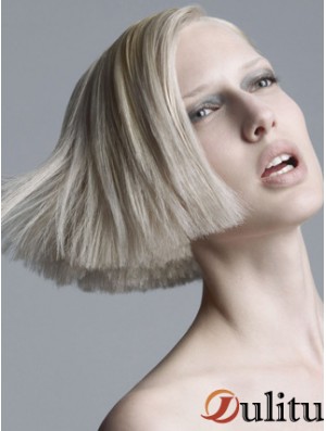 Capless gris menton longueur droite 10 pouces platine platine perruques de mode populaires