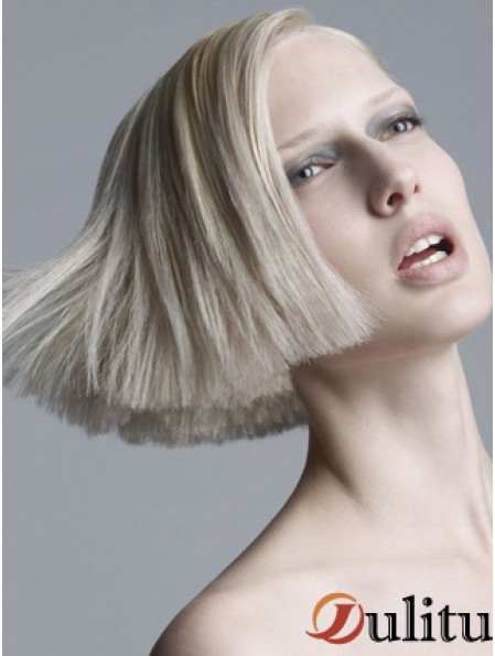Capless gris menton longueur droite 10 pouces platine platine perruques de mode populaires